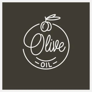 Olive oil logo. Round linear logo of olive branch Illustration