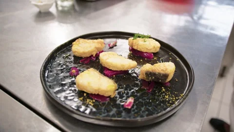 Olive Oil Over The Codfish Gourmet Dish Video stock 282110954