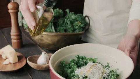 Olive Oil on Salad Stock Footage 78648746