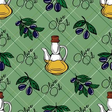 Olive oil seamless pattern. Olive branch pattern. Stock Illustration