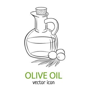 Olive oil vector icon isolated on white background. Line art style food design Ilustração Stock
