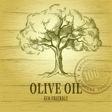 Olive oil. Vector  olive tree. For labels, pack. eco friendly Stock Illustration