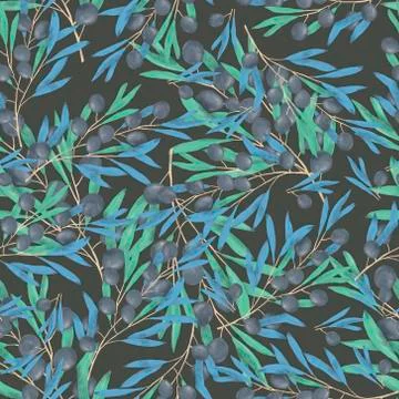 Olive pattern digital clip art watercolor drawing flowers, fabric, textile an Stock Illustration