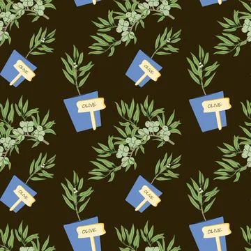 Olive Plant Pattern Design for Mediterranean Garden Style Stock Illustration
