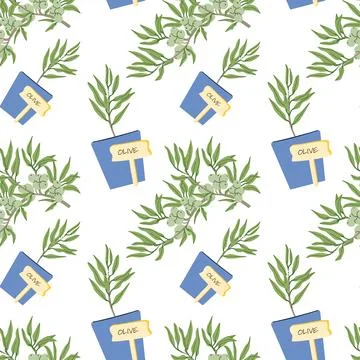 Olive Plant Pattern Design for Mediterranean Garden Style Stock Illustration