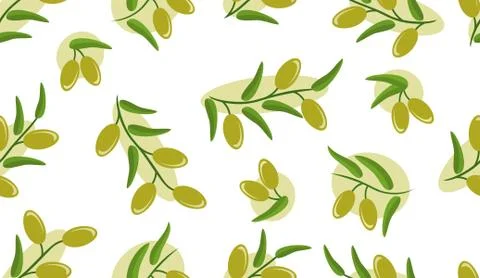 Olive seamless pattern. Branches with green olives on white background. Stock Illustration