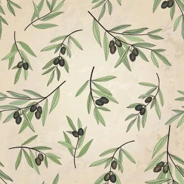 Olive seamless pattern. Floral branch background. Food ingrdient decor Stock Illustration