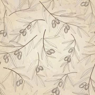 Olive seamless pattern. Floral branch background. Food ingrdient decor Illustrazione stock