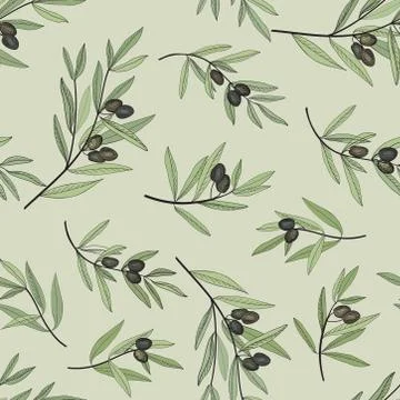 Olive seamless pattern. Floral branch background. Food ingrdient decor Stock Illustration