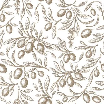 Olive seamless pattern Vector antique illustration Stock Illustration