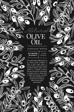 Olive tree banner template. Vector vintage illustration on chalk board. Hand Stock Illustration