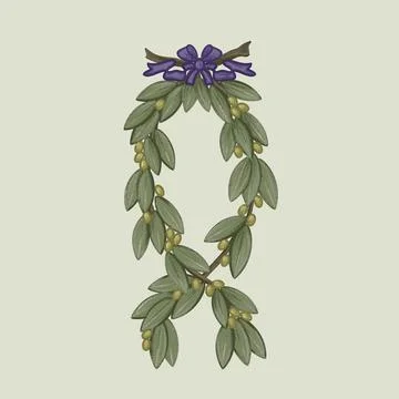 Olive tree branch and fruit, green leaves Illustrazione stock