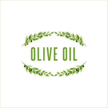 Olive tree branch frame with olive fruit, floral logo for olive oil or cosmet Illustrazione stock