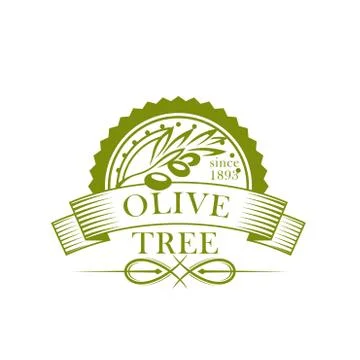 Olive tree branch with fruit and leaf label design Illustrazione stock
