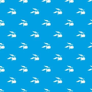 Olive tree branch with two olives pattern seamless blue Stock Illustration