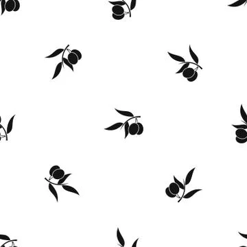 Olive tree branch with two olives pattern seamless black 스톡 일러스트
