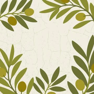 Olive tree branches frame with space for text. Green and beige background f.. Stock Illustration