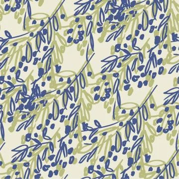 Olive tree branches hand drawn seamless pattern Stock Illustration