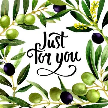 Olive tree frame in a watercolor style isolated Stock Illustration