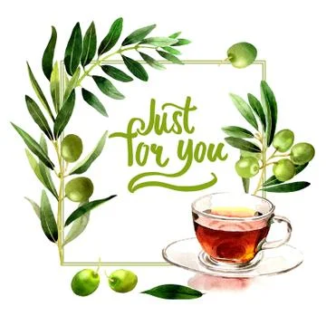 Olive tree frame in a watercolor style isolated Stock Illustration