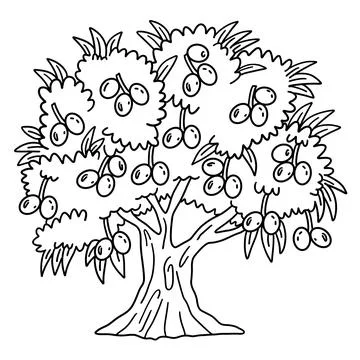 Olive Tree Fruit Plant Isolated Coloring Page Illustrazione stock