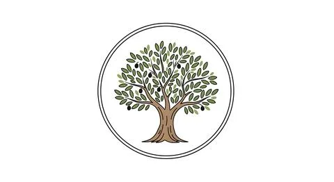 Olive tree logo with green leaves and black olives in circular frame, tradi.. Stock Illustration