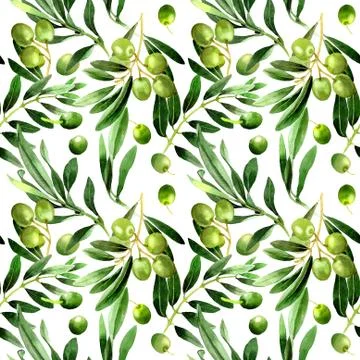 Olive tree pattern in a watercolor style isolated Stock Illustration