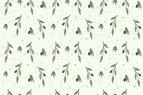Olive tree seamless pattern. Olive leaf textile design print. Vector Stock Illustration