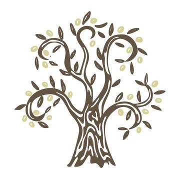 Olive tree silhouette icon vector isolated with gold and white. Naive Celtic Stock Illustration
