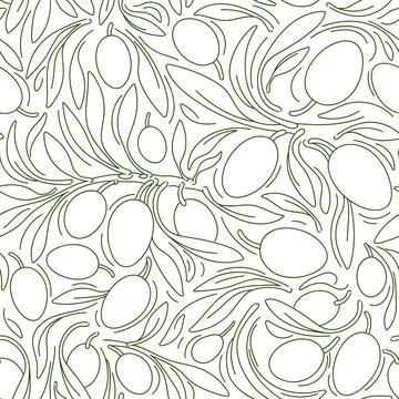 Olive twig seamless pattern Vector art line sketch Stock Illustration