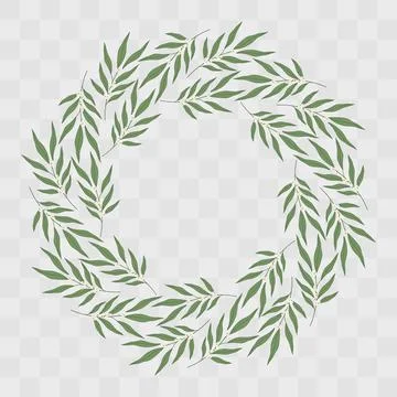 Olive twigs round wreath frame Minimalist Flat botanical border Elegant Stock-Illustration