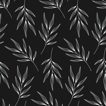 Olive twigs seamless pattern on dark background Minimalist Flat botanical style Illustrazione stock