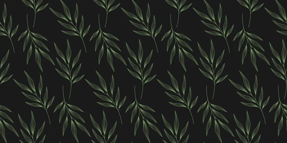 Olive twigs seamless pattern with deep green leaves Minimalist Flat botanical Stock Illustration