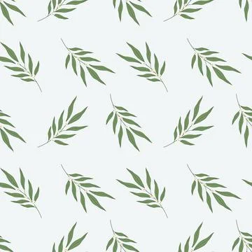 Olive twigs seamless pattern with scattered flowers Minimalist Flat botanical Illustrazione stock