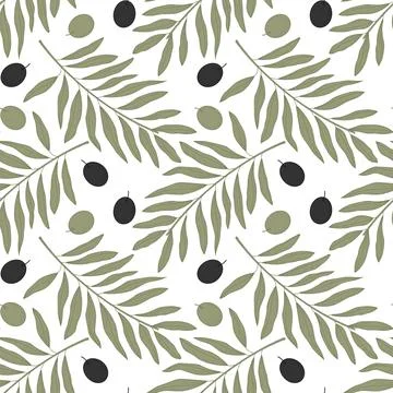 Olive twigs seamless pattern of scattered black and green fruit and leaf イラスト素材