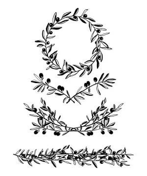 Olive wreath set Illustrazione stock