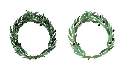 Olive wreath in vector - colorful vector drawing Stock Illustration