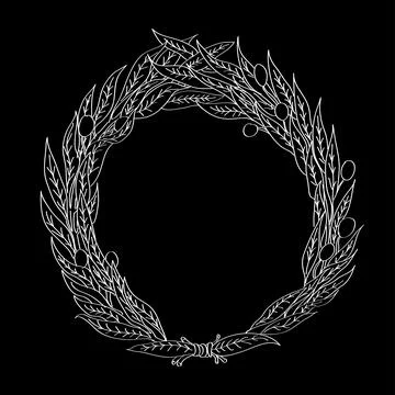 Olive wreath in vector - white on black Drawing in white chalk on blackboard Stock Illustration
