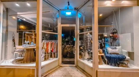 Oliverbirch Window Storefront at night Stock Photos