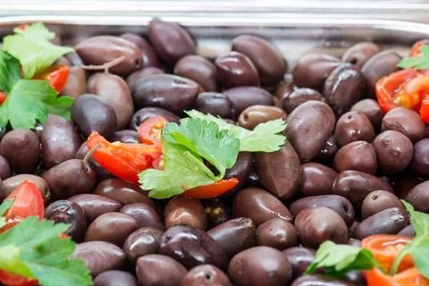 Olives and Basil Stock Photos