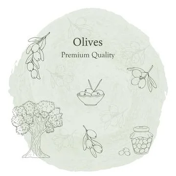 Olives card on grey Stock Illustration