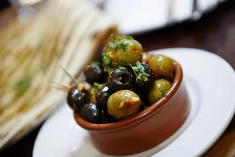 Olives in a dish Stock Photos