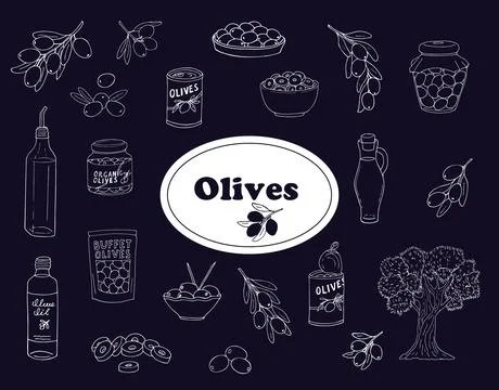 Olives hand-drawn set Stock Illustration
