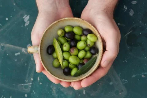 Olives in the hand Stock Photos
