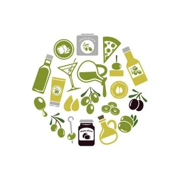 Olives icons in circle Stock Illustration
