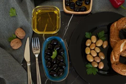 Olives, olives and olive oil. Stock Photos