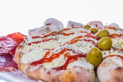 Olives on pizza Stock Photos
