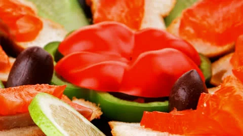 Olives salmon and pepper Vídeos de archivo 26105310
