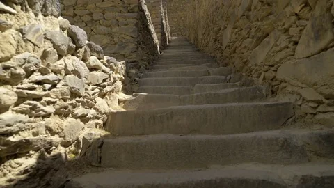 Ollantaytambo walking up steps Stock Footage 77881631