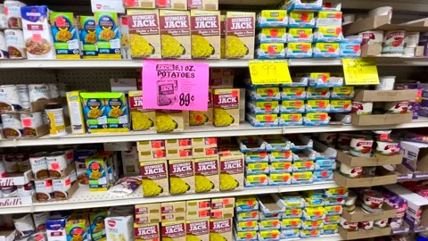 Ollies retail store interior pan food section Hungry Jack and rice Video stock 174876890
